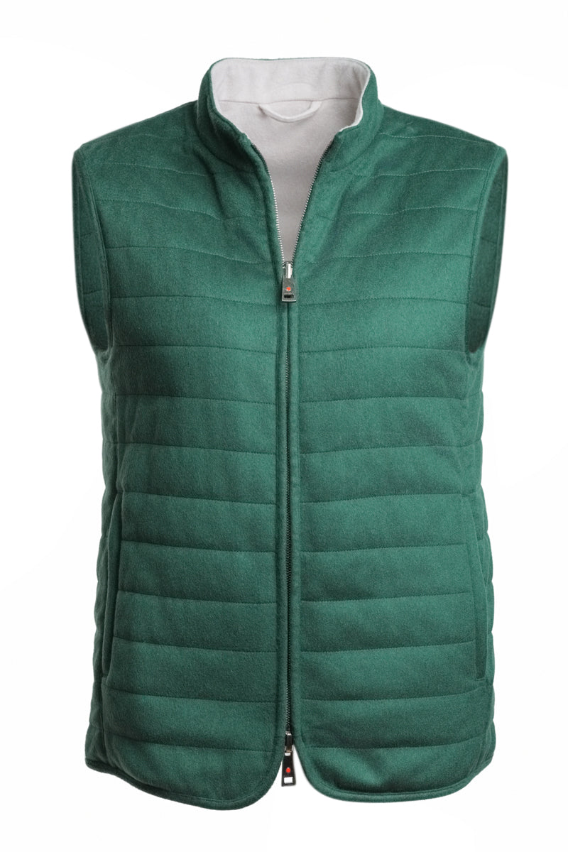 Kired by Kiton REA Cashmere Reversible Vest in forest green and cream