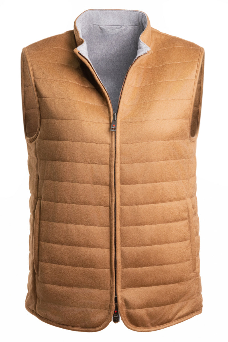 Kired by Kiton REA Cashmere Reversible Vest in light brown and light grey
