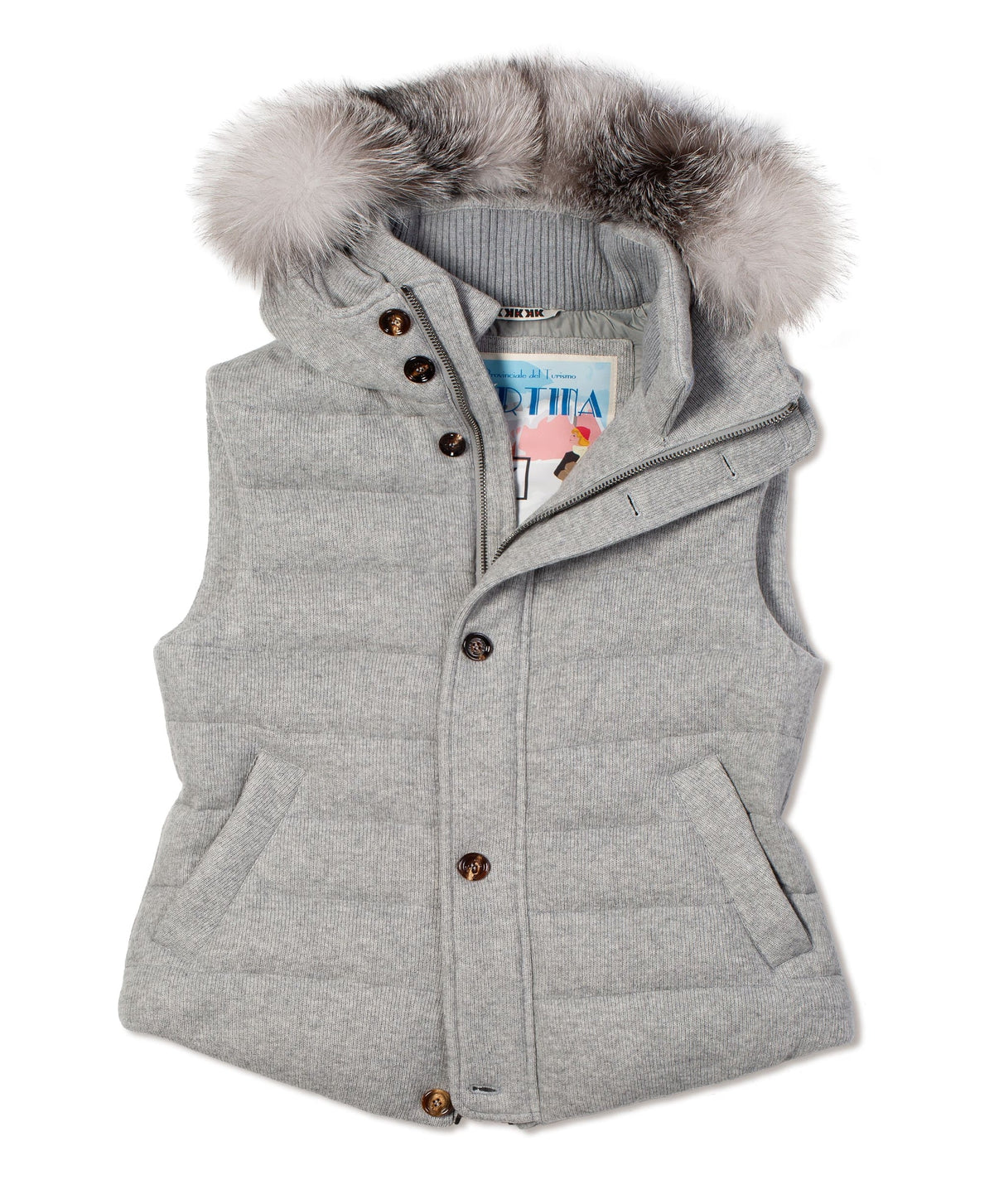 Kired by Kiton Kishb Cashmere Vest w/ Detachable Fox Fur Hood