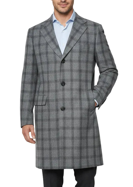 Kiton Windowpane Wool Button Down Overcoat