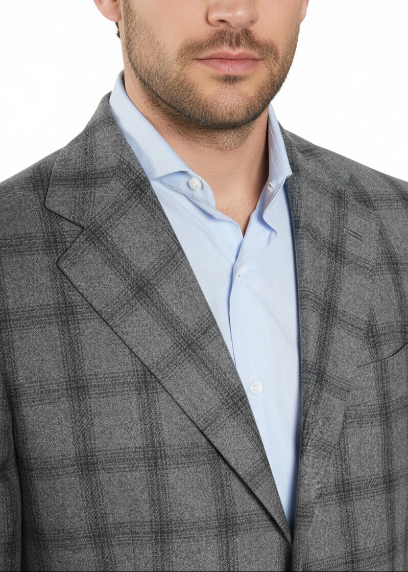 Kiton Windowpane Wool Button Down Overcoat