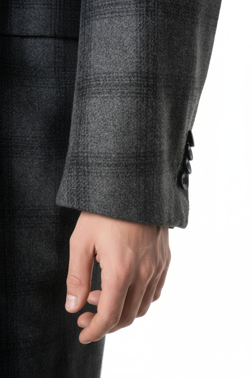 Kiton Windowpane Wool Button Down Overcoat
