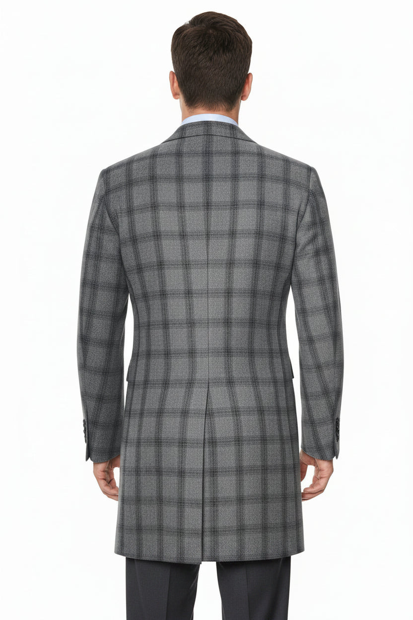 Kiton Windowpane Wool Button Down Overcoat