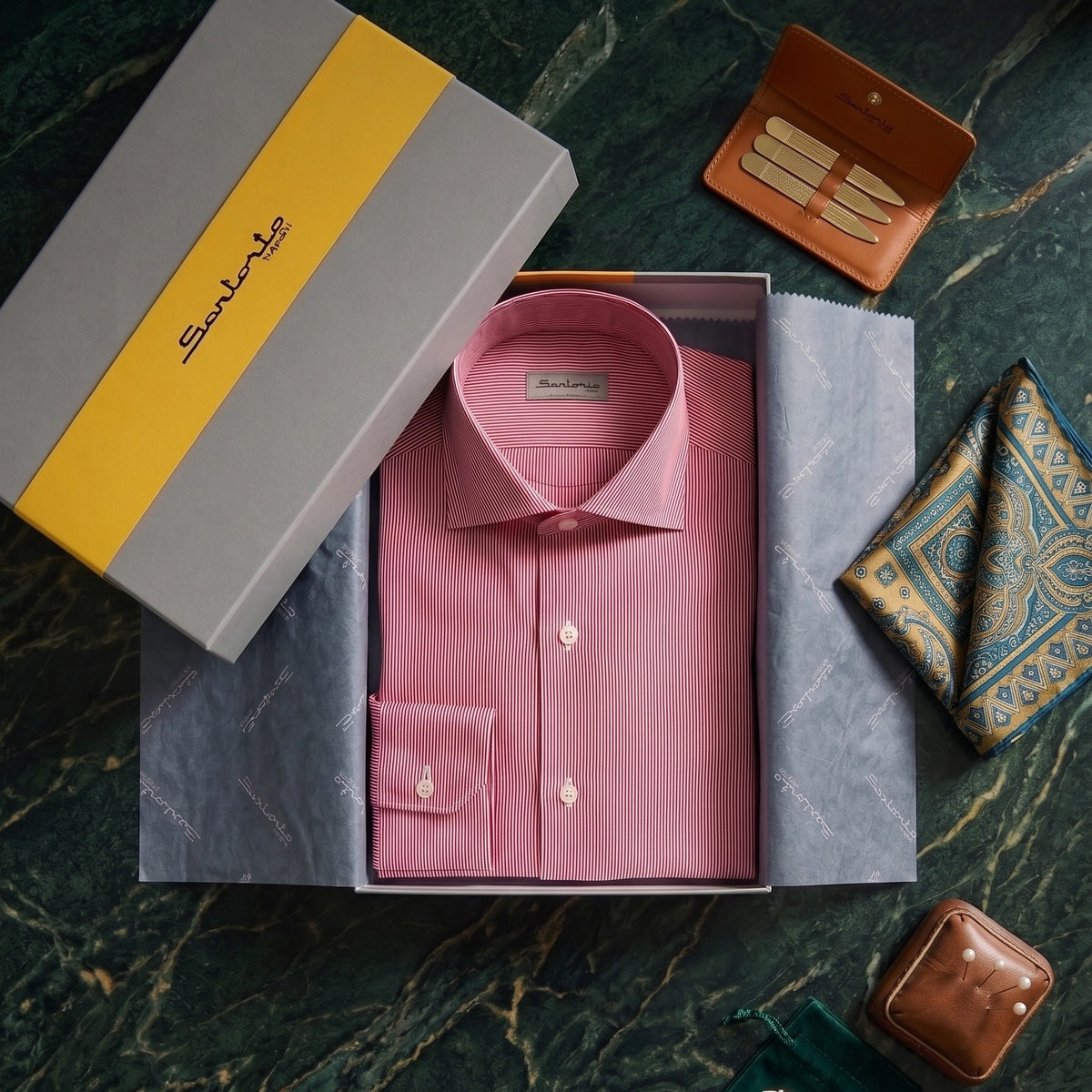Sartorio Cotton Micro Pinstripe Dress Shirt in red