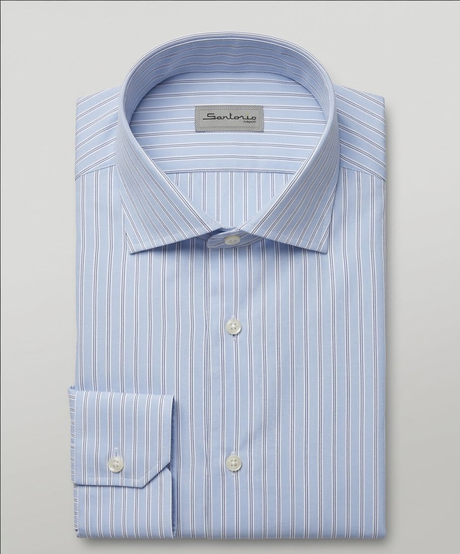Sartorio Cotton Multi Pinstripe Dress Shirt in light blue and dark blue
