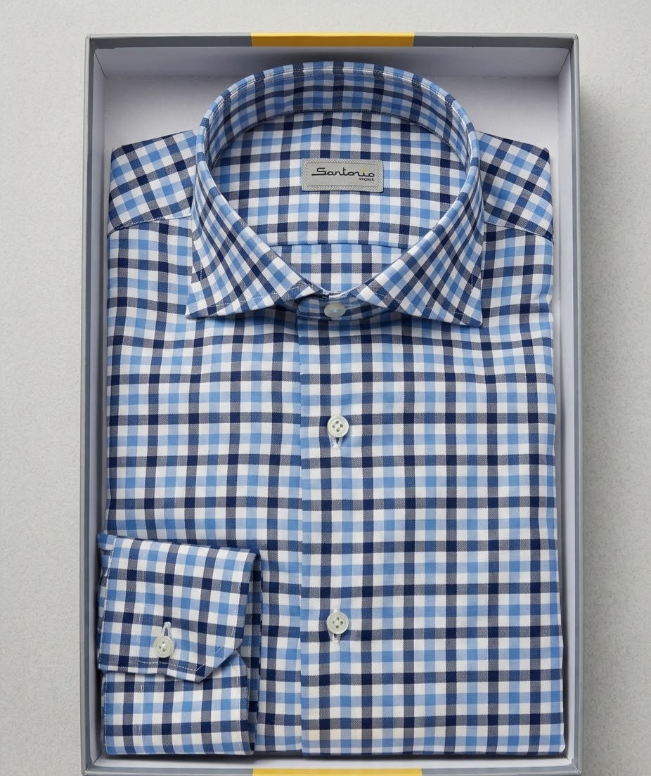 Sartorio Cotton Shepherd Check Dress Shirt in blue and black