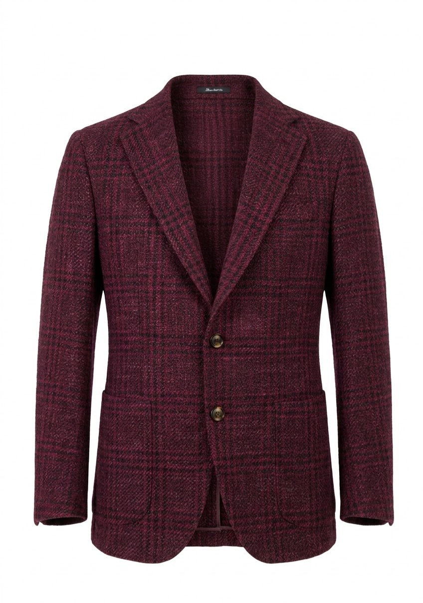 Sartorio Checked Virgin Wool-Silk-Cotton Sport Jacket in burgundy and brown
