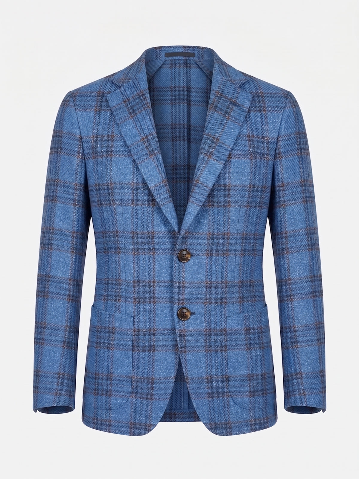 Sartorio Checked Virgin Wool-Silk-Cotton Sport Jacket in royal blue and orange