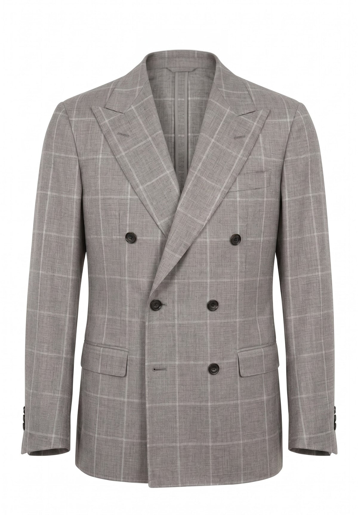 Sartorio Windowpane Double-Breasted Virgin Wool Suit in light brown