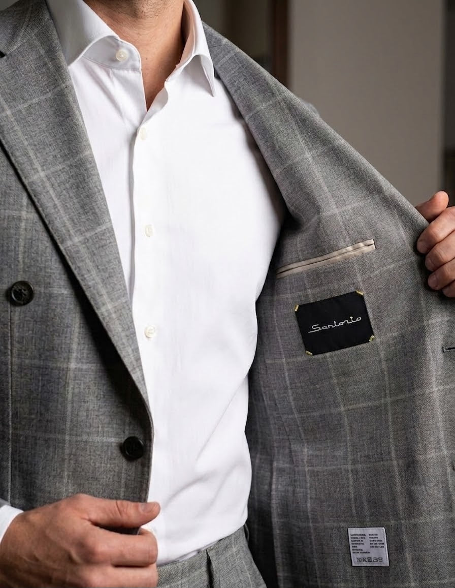 Sartorio Windowpane Double-Breasted Virgin Wool Suit