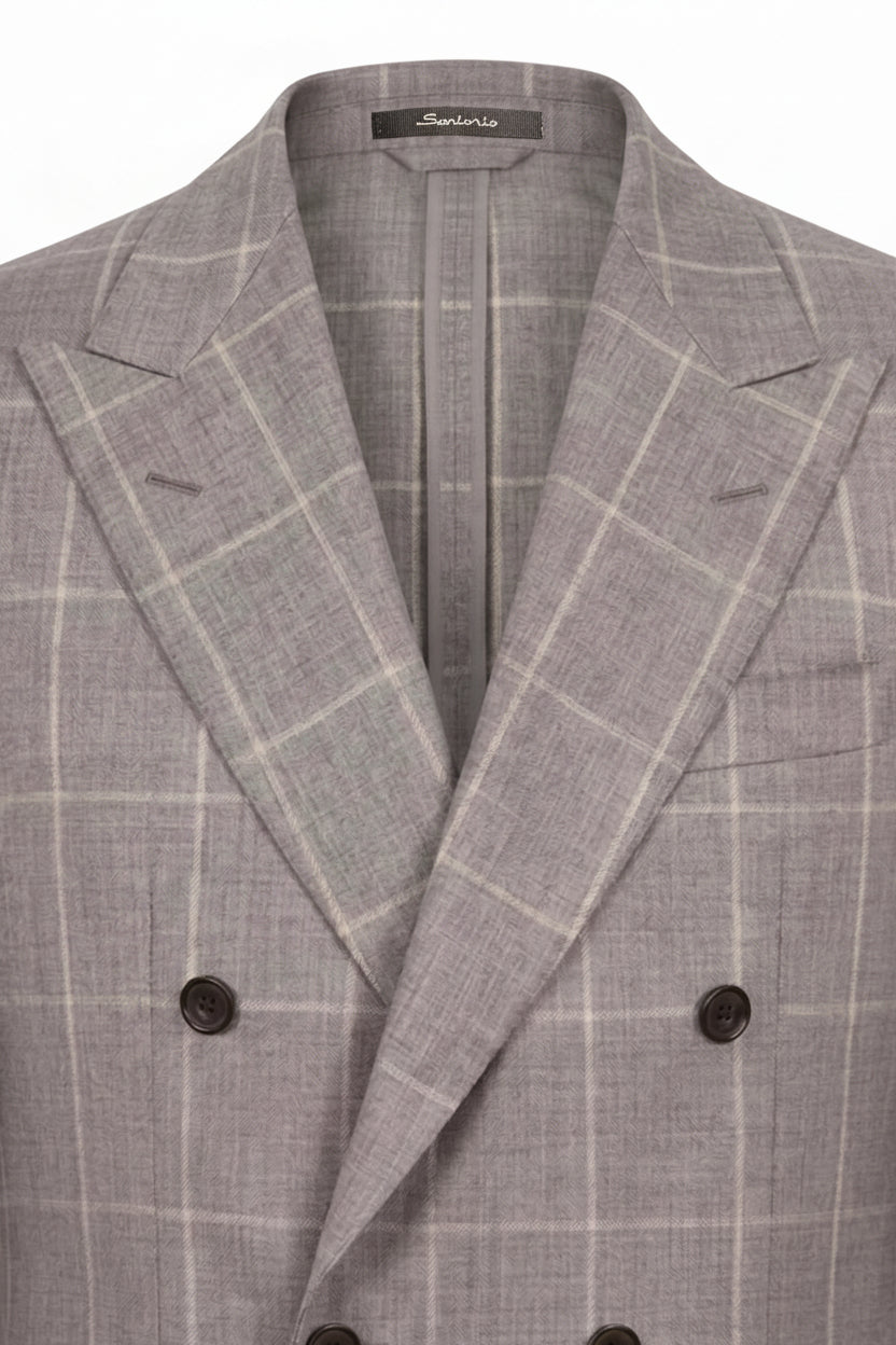 Sartorio Windowpane Double-Breasted Virgin Wool Suit