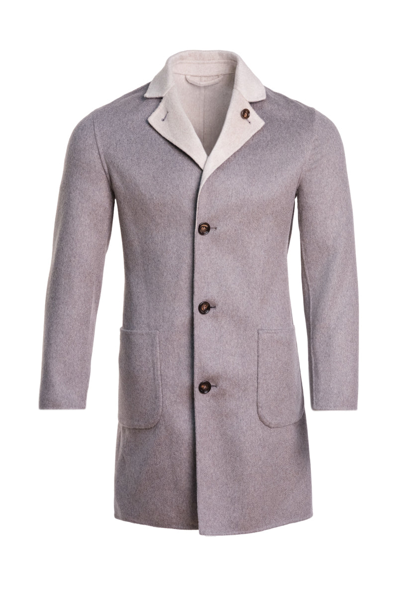 Kired by Kiton PARANA1 Cashmere Reversible Overcoat in grey and beige