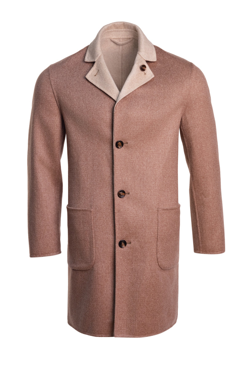 Kired by Kiton PARANA1 Cashmere Reversible Overcoat in light brown and beige