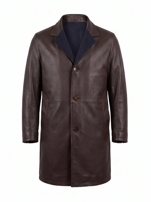Kired ASTI Lambskin-Cashmere Reversible Overcoat in dark brown and dark blue