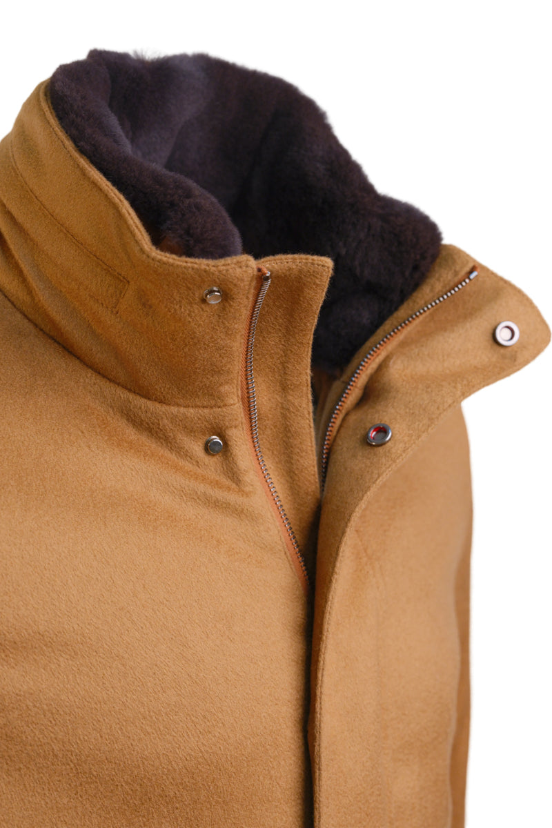 Kired by Kiton MUTP Cashmere Goose Down Overcoat w/ Fur Trim Collar