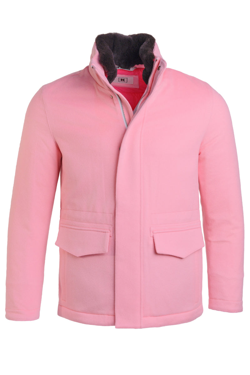 Kired by Kiton MUTP Cashmere Goose Down Overcoat w/ Fur Trim Collar in pink