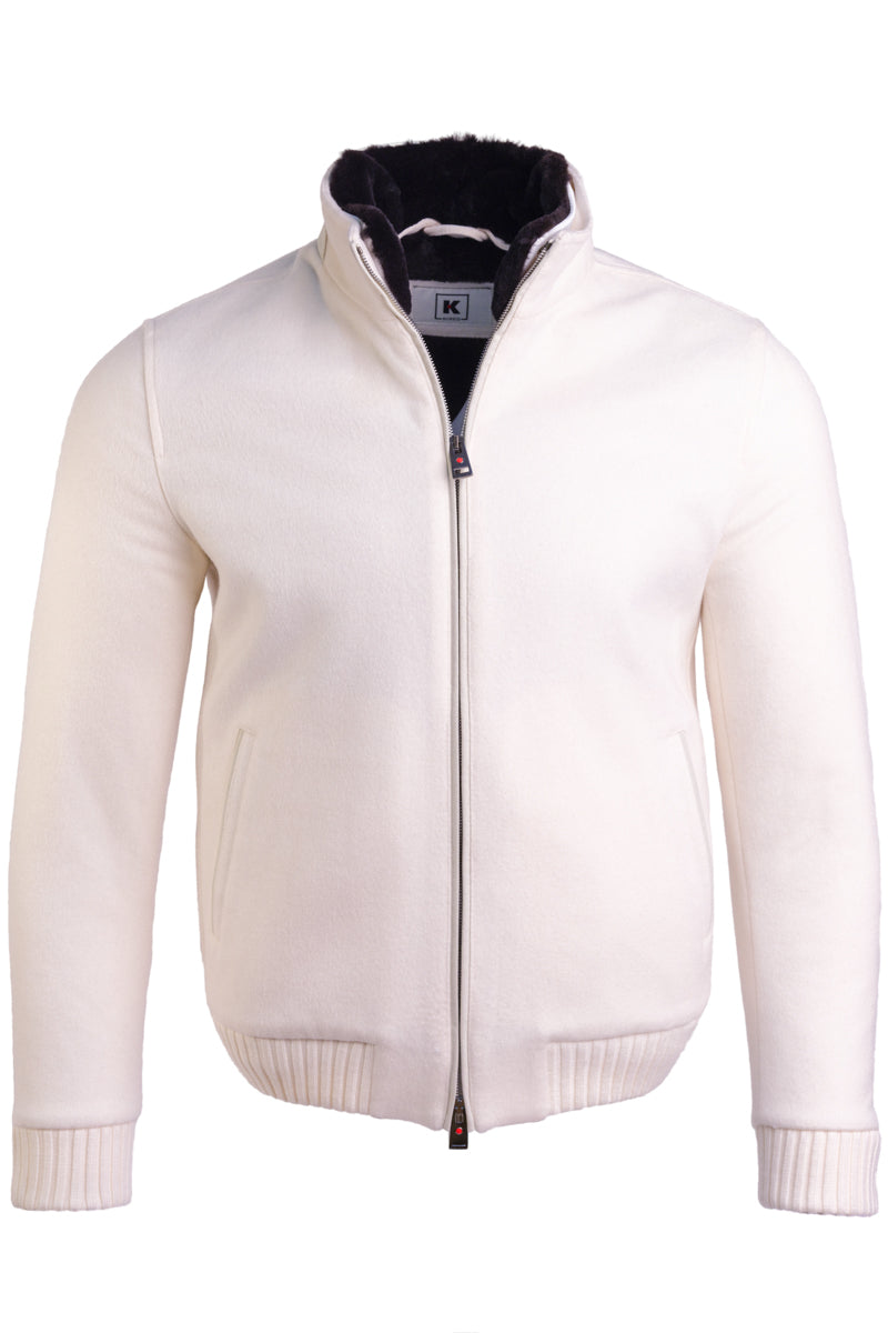 Kired by Kiton SABA Cashmere Beaver Fur Lined Bomber in ivory