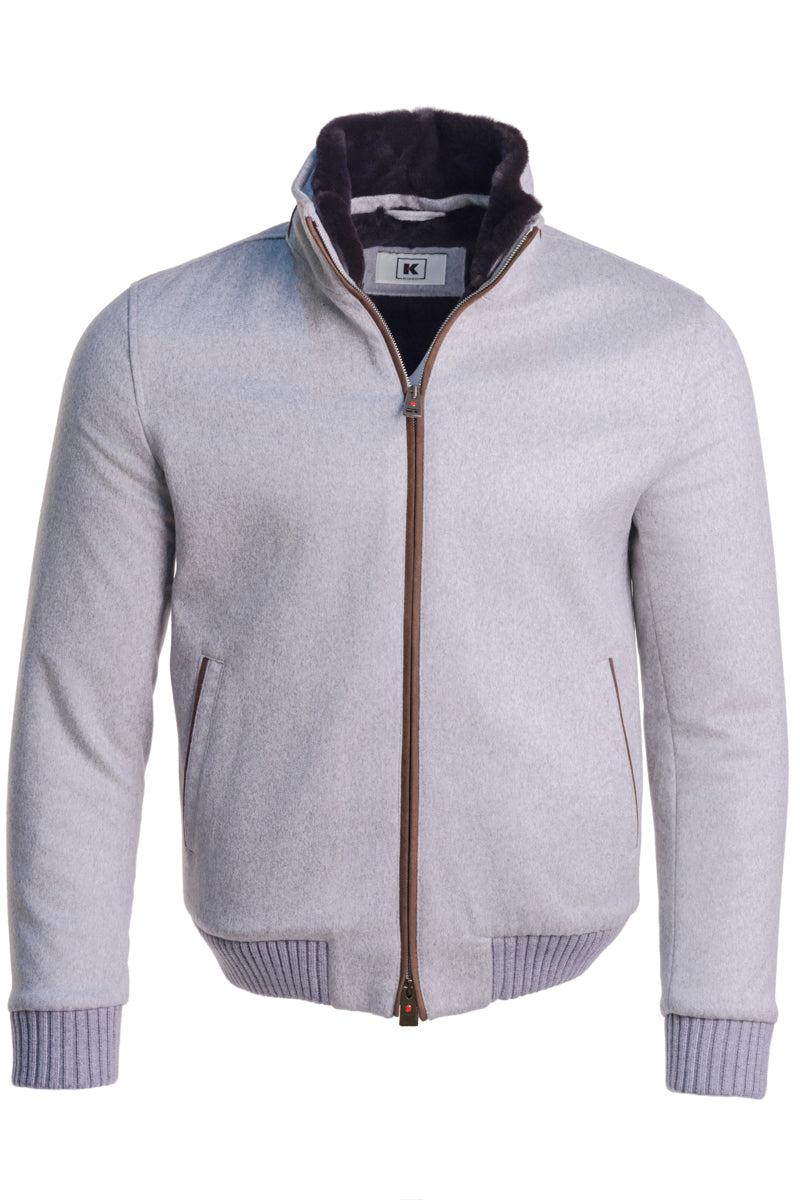 Kired by Kiton SABA Cashmere Beaver Fur Lined Bomber in light grey