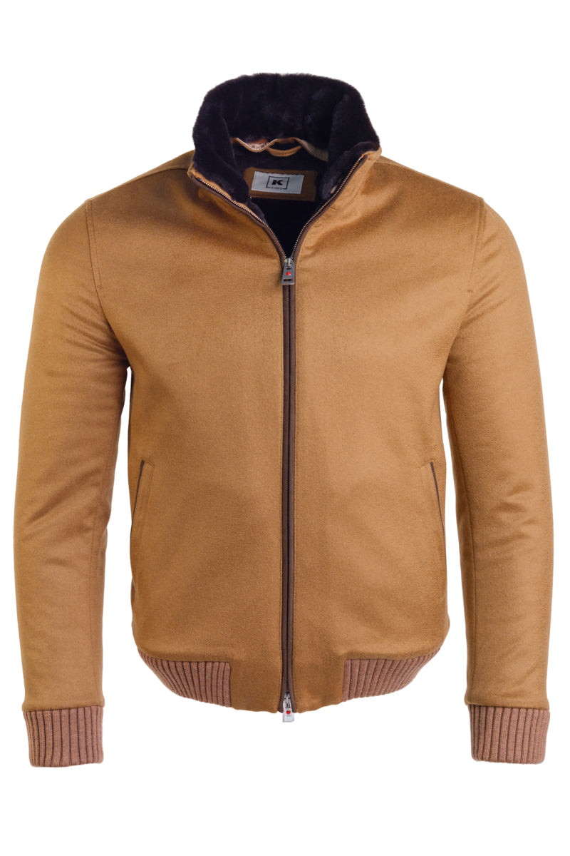 Kired by Kiton SABA Cashmere Beaver Fur Lined Bomber in light brown