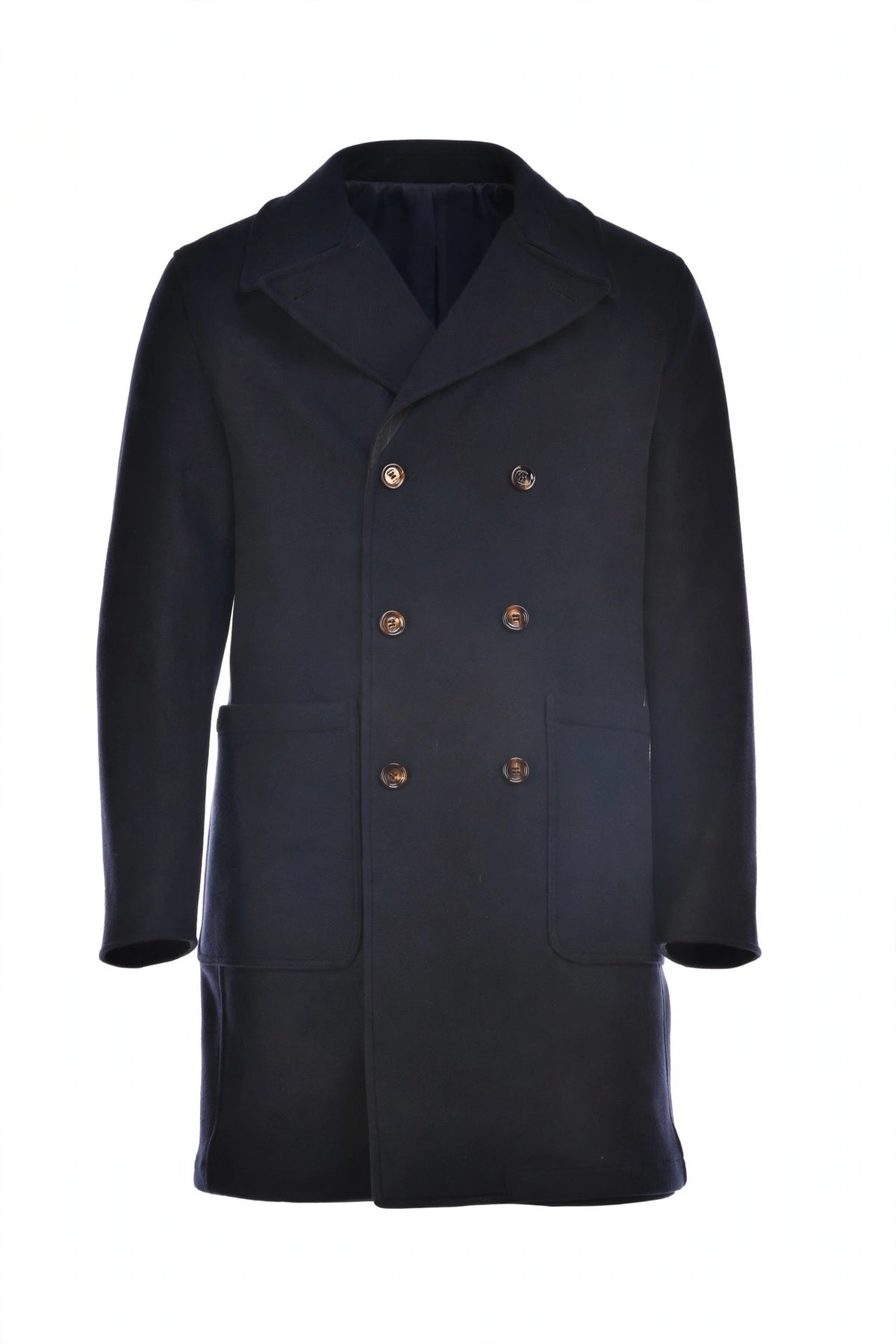 Kired Gyala Solid/ Pinstripe Nylon-Virgin Wool Double-Breasted Reversible Overcoat