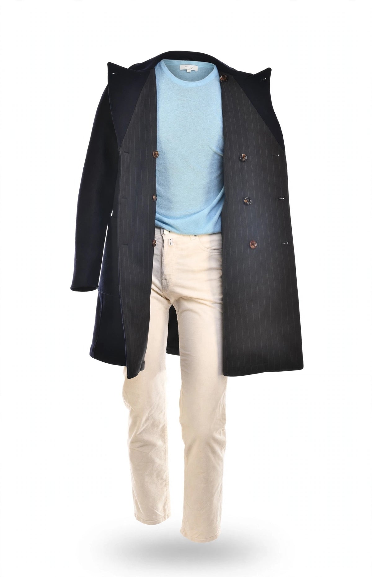 Kired Gyala Solid/ Pinstripe Nylon-Virgin Wool Double-Breasted Reversible Overcoat