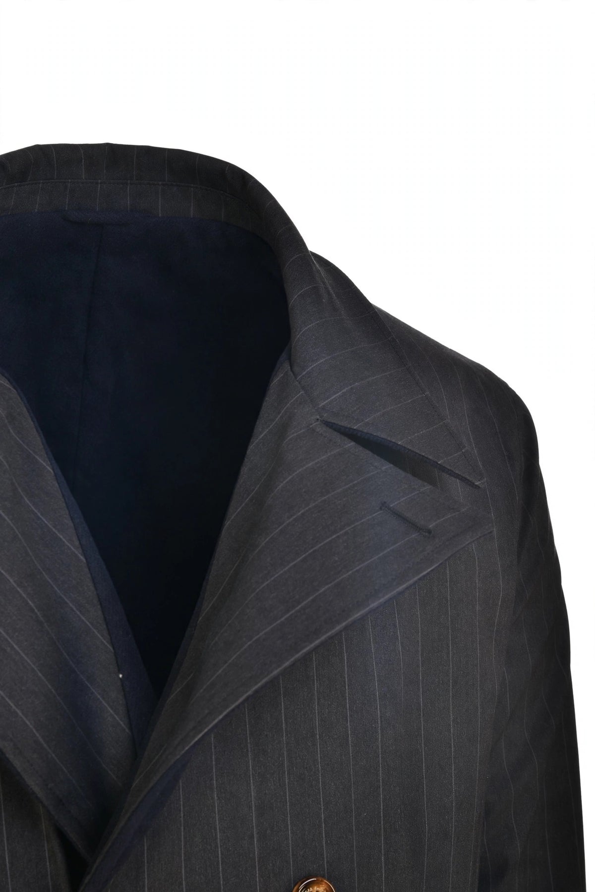 Kired Gyala Solid/ Pinstripe Nylon-Virgin Wool Double-Breasted Reversible Overcoat