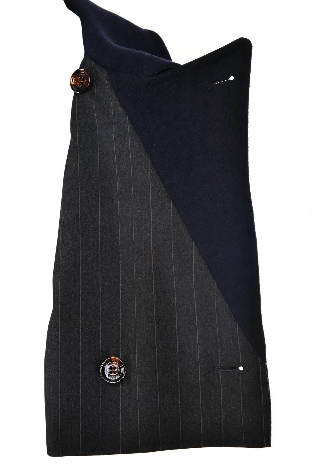 Kired Gyala Solid/ Pinstripe Nylon-Virgin Wool Double-Breasted Reversible Overcoat