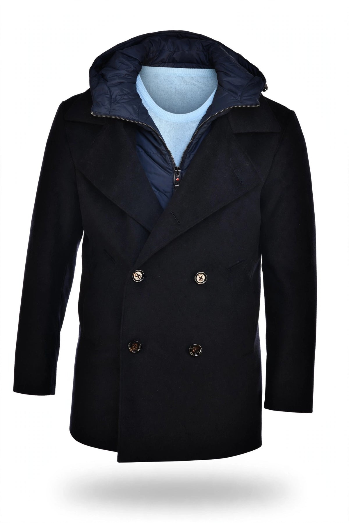 Kired Double-Breasted Overcoat w/ Detachable Lining