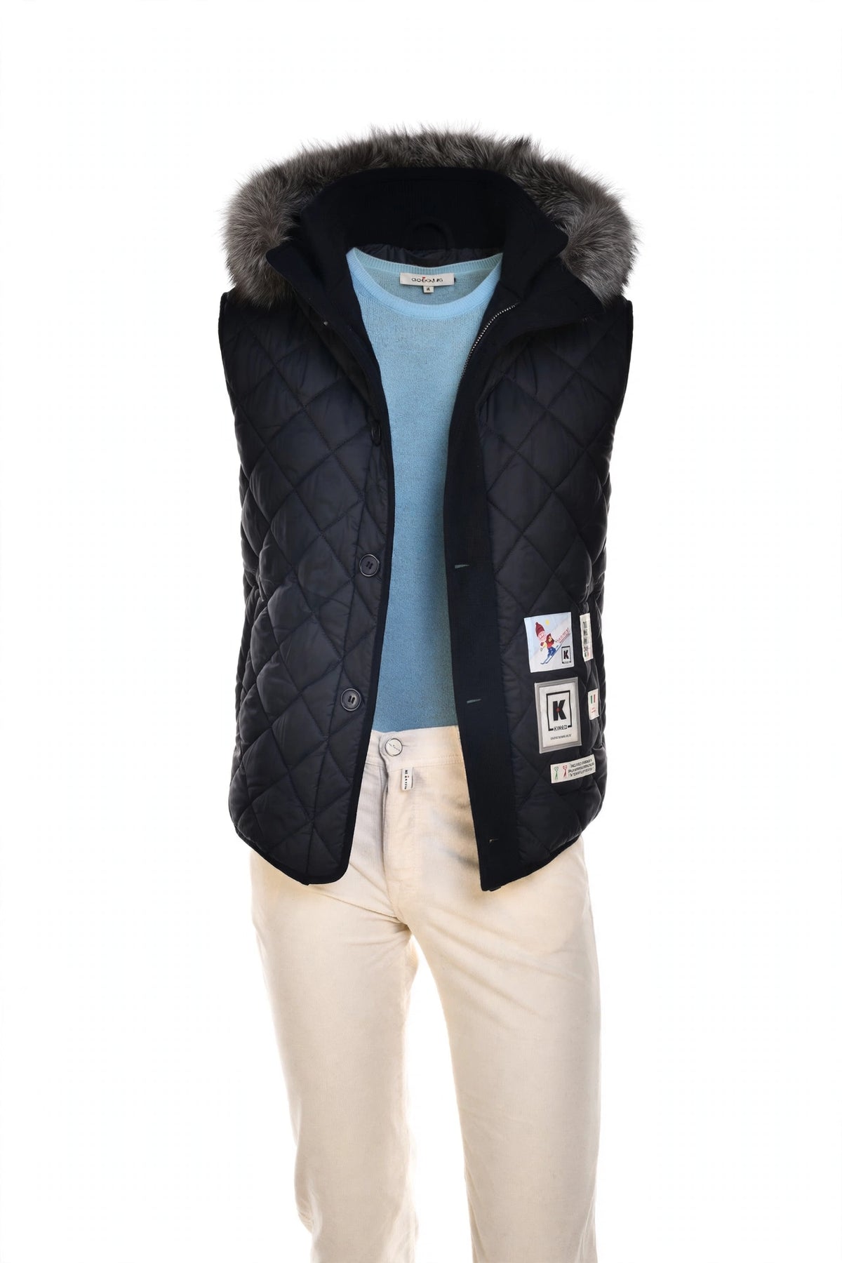 Kired by Kiton Kishb Cashmere Vest w/ Detachable Fox Fur Hood