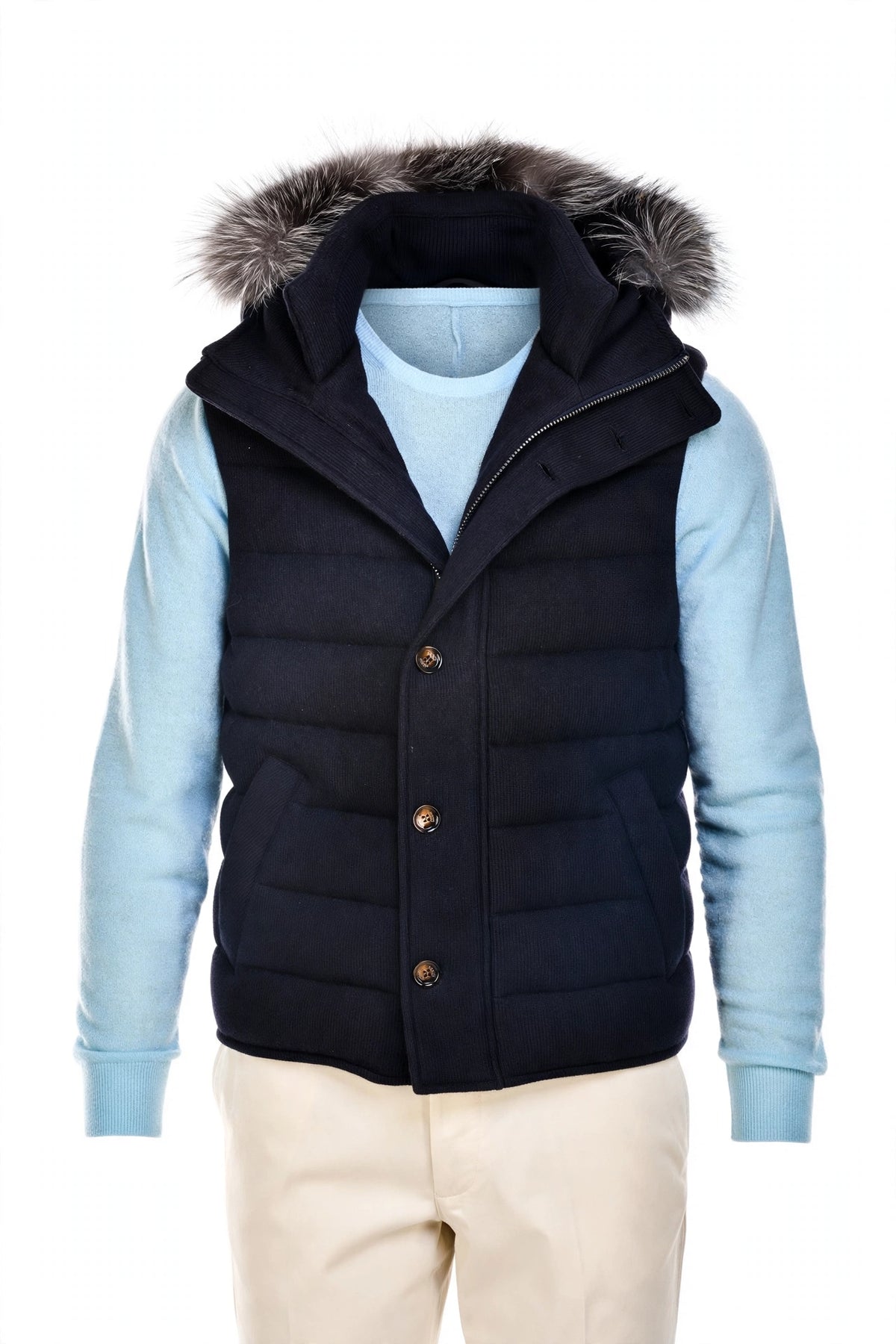 Kired by Kiton Kishb Cashmere Vest w/ Detachable Fox Fur Hood