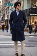 Kired Gyala Solid/ Pinstripe Nylon-Virgin Wool Double-Breasted Reversible Overcoat