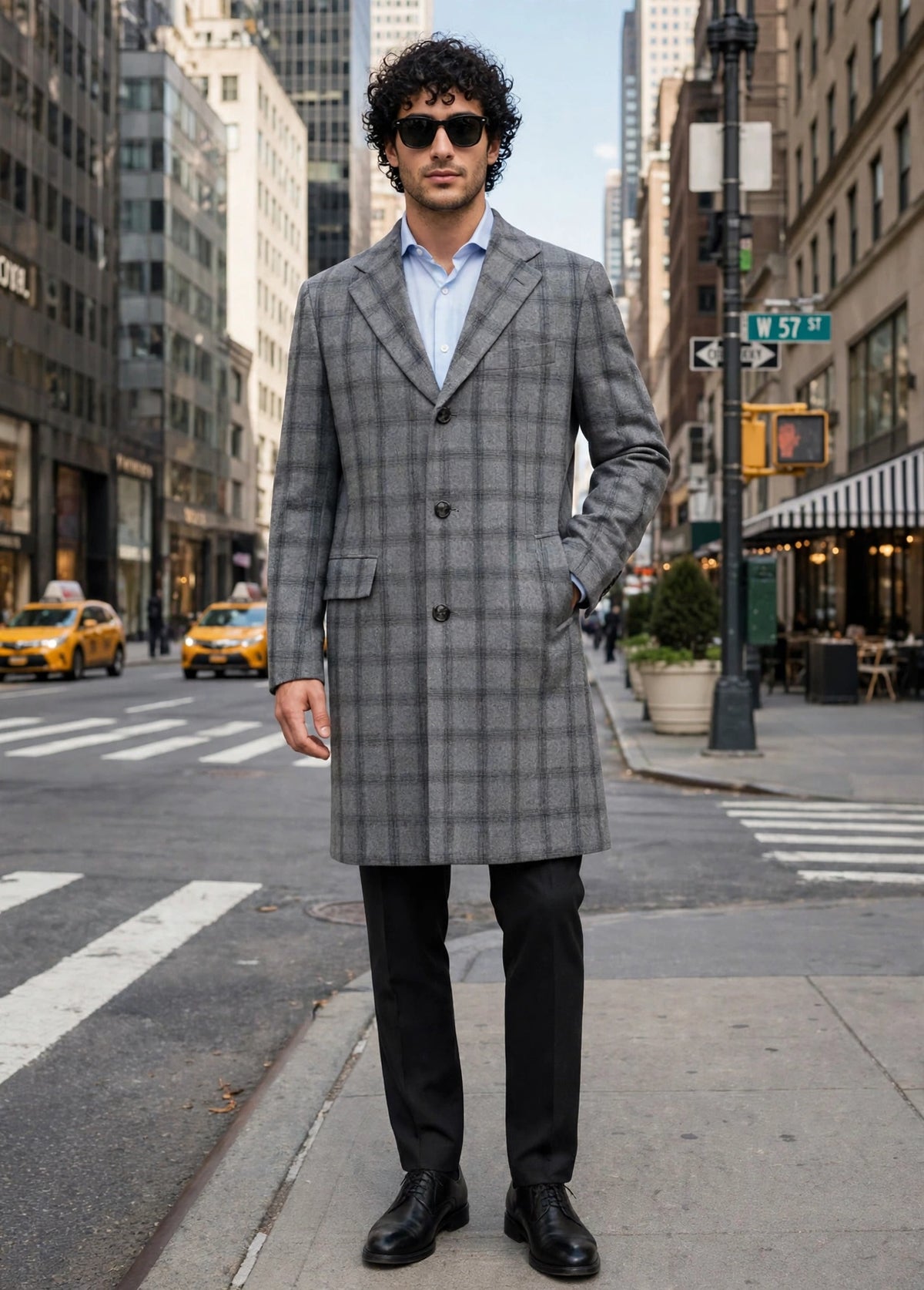 Kiton Windowpane Wool Button Down Overcoat