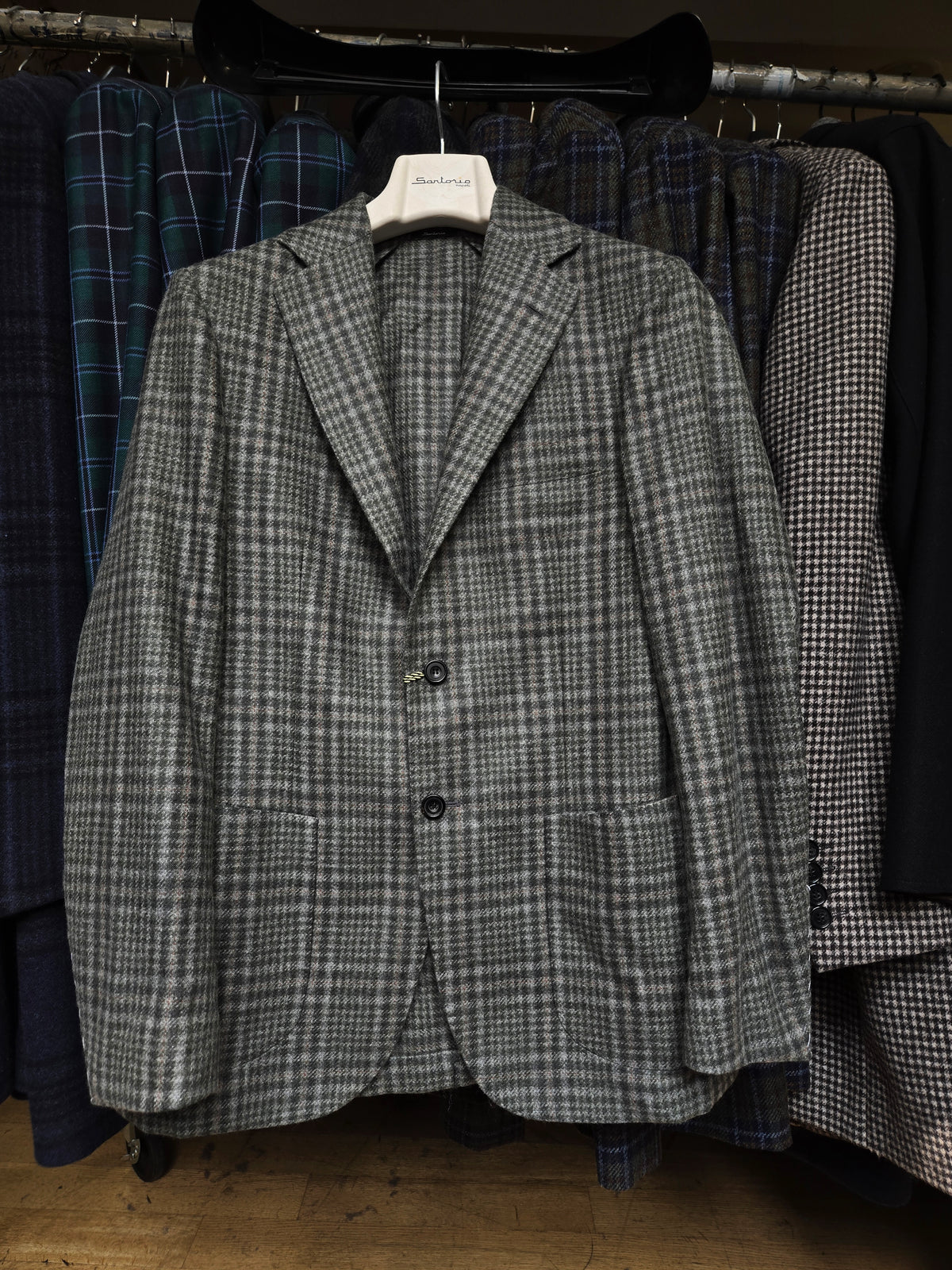 Sartorio Prince of Wales Cashmere Sport Jacket in sage and light grey